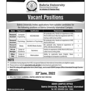 Bahria University Jobs Advertisement 2023